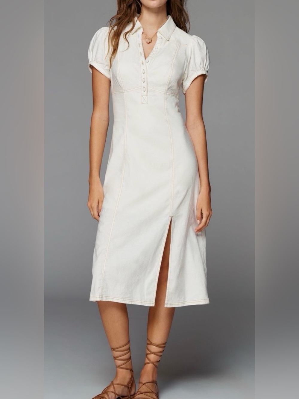 Pilcro Rebekah Slim Midi Dress XXS Ivory Linen Blend NWT
